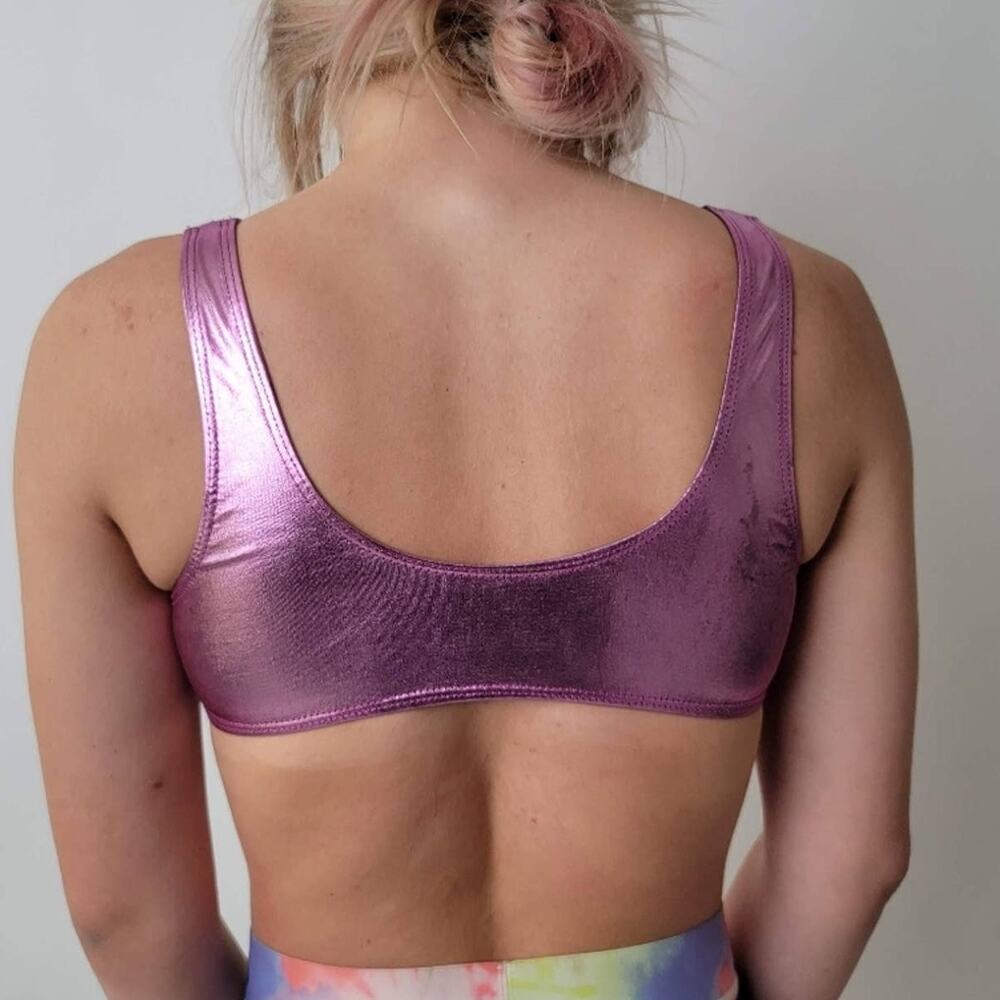 Hot Pink Metallic Sports Bra Rave Top - M - Picture 3 of 7